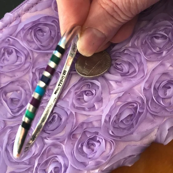 Sterling silver multicolor stone inlay bangle - Picture 3 of 6